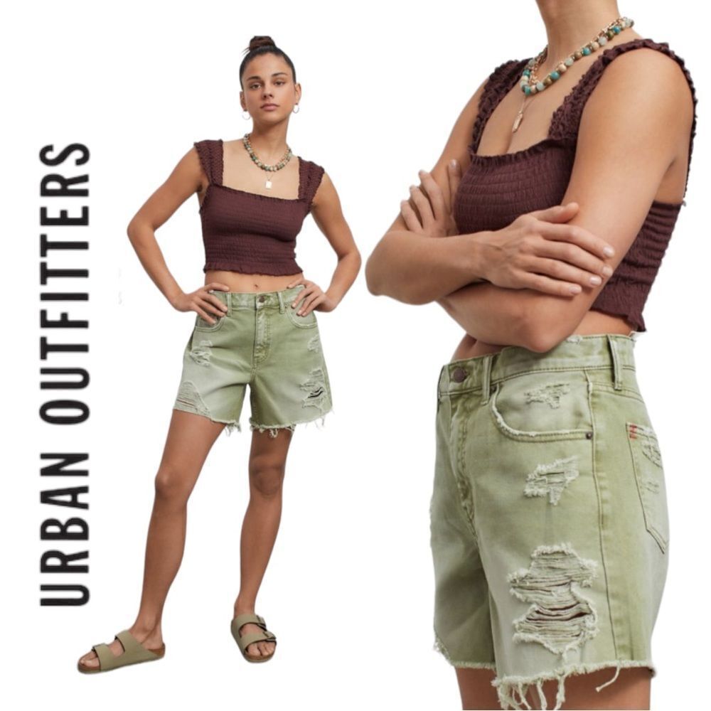 NEW BDG Urban Outfitters UO Moss Dropped-Rise Distressed Denim Shorts